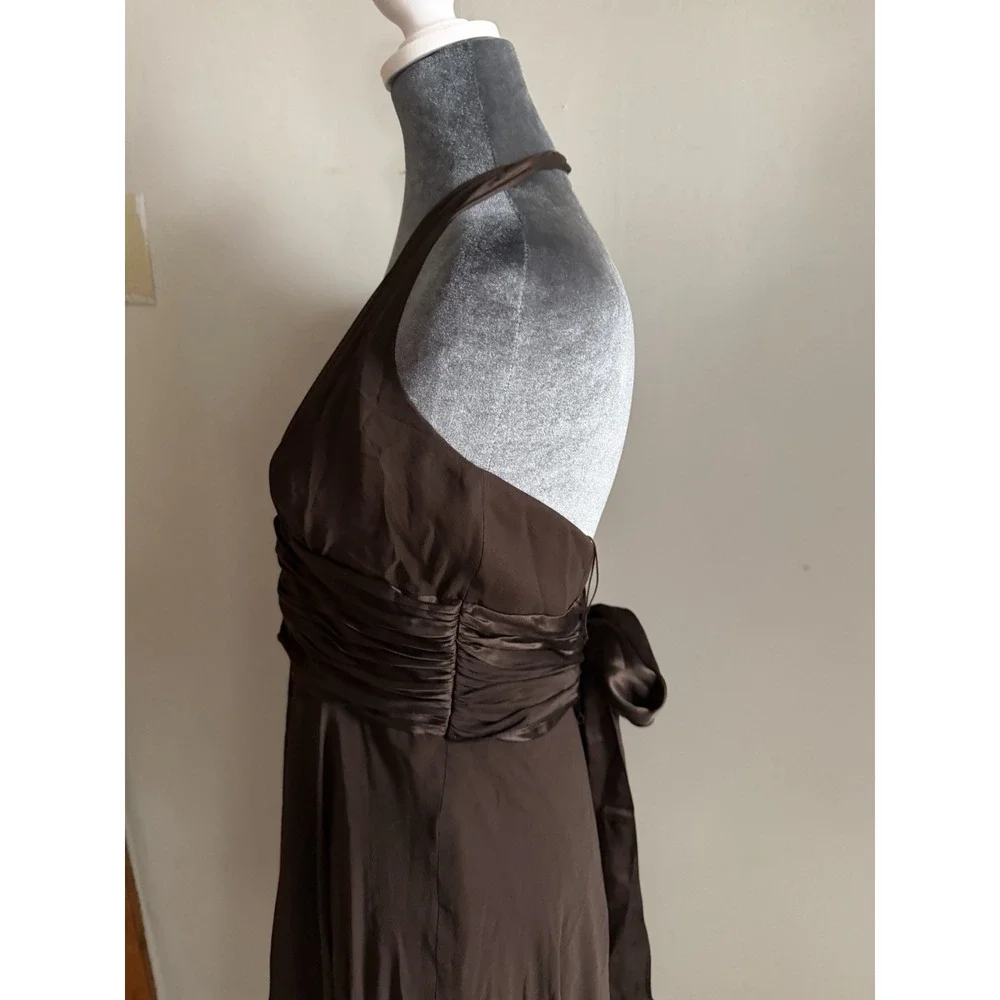 Y2K Silk Chocolate Brown Halter‎ Midi Dress Carry Bradshaw Backless Romantic 8